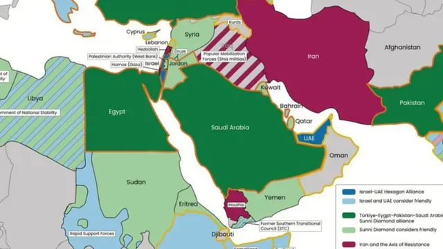 Israeli Prime Minister Netanyahu presents map of Middle East alliances, showing Israel and UAE as partners