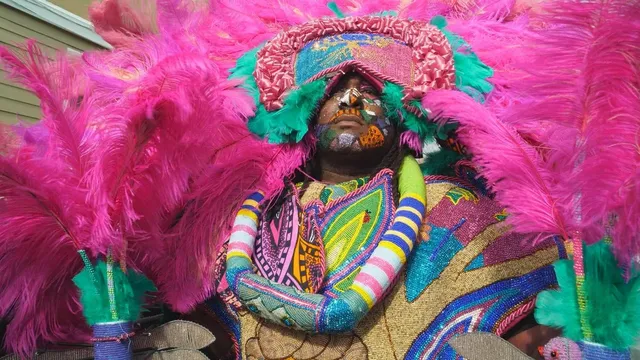 Big chief demond melancon sews 18 hours a day for a mardi gras indian suit he cannot wear