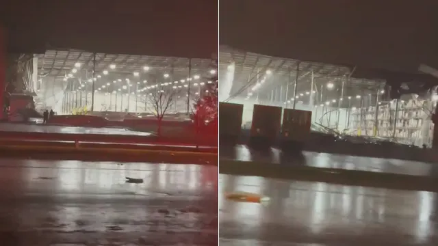 Tornado devastates warehouse in Brownsburg, Indiana, trapping worker inside