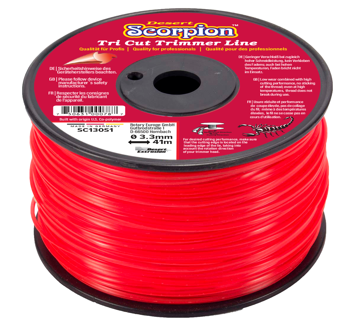 SC130S1-12-SCORPION .130"/3.3MM 1LB SPOOL - TRI CUT SHAPE LINE *DISCONTINUED - STOCKSALE*