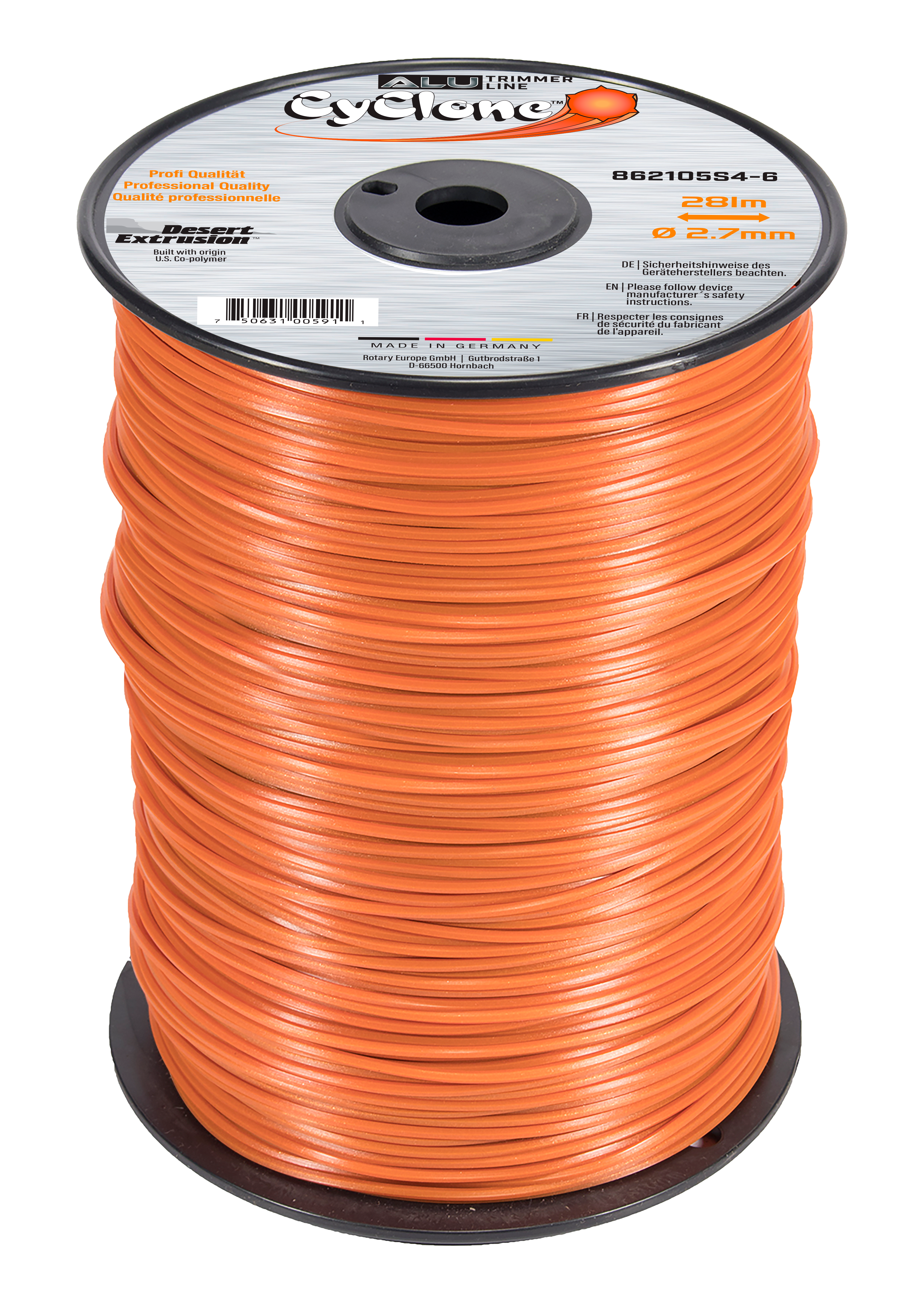 862105S4-6-CYCLONE ALU/AL-862 .105"/2.7MM 4LB SPOOL - HEXAGON SHAPE LINE