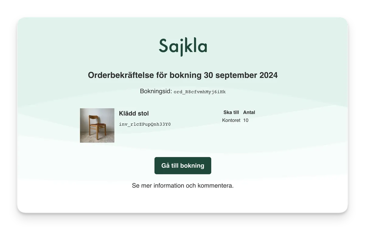 3. Möbelbokning - Orderbekräftelse