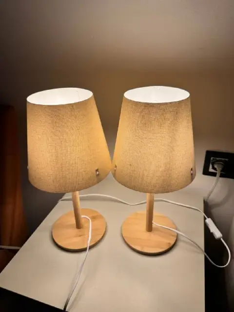 JYSK Table Lamps (Pair) — Like New, Scandinavian Bamboo Style: 50 GEL each — Батуми — 50 ₾