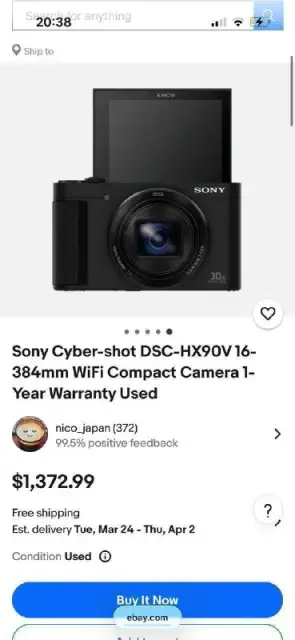 Sony Cyber-shot DSC-HX90V 16-384mm WiFi Compact Camera — Батуми — 500 $
