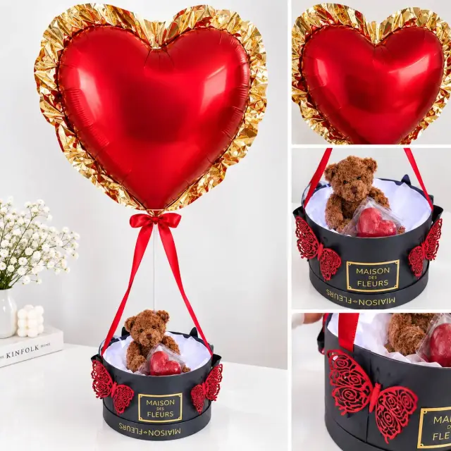 Подарочная композиция с большим красным шаром-сердцем — Batumi — 50 ₾