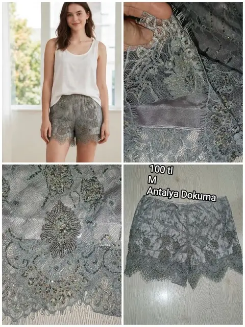 Кружевные мини-шорты серого цвета — Анталия — 100 ₺