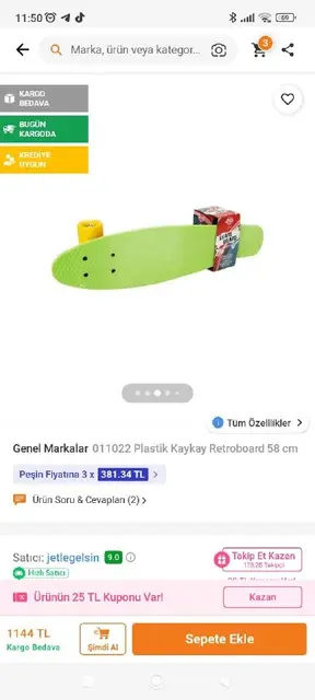 Пластиковый мини-скейтборд Rising Sports Retroboard — Анталия — 300 ₺