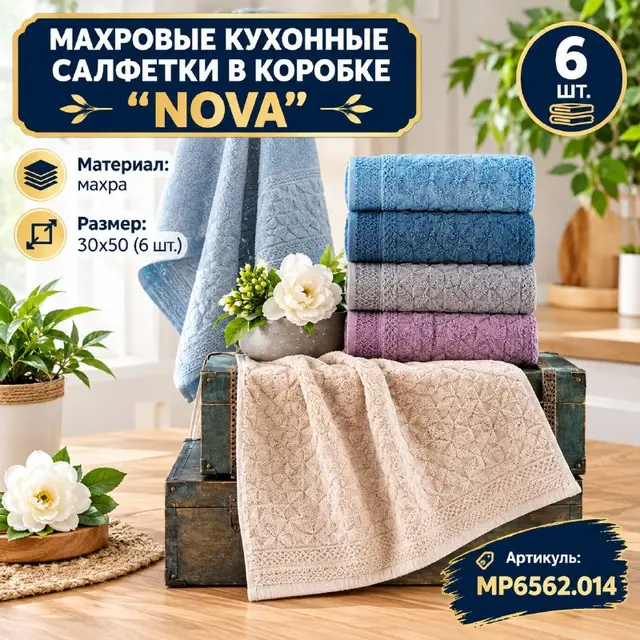МАХРОВЫЕ КУХОННЫЕ САЛФЕТКИ В КОРОБКЕ ''NOVA'' — Стамбул — 9 $