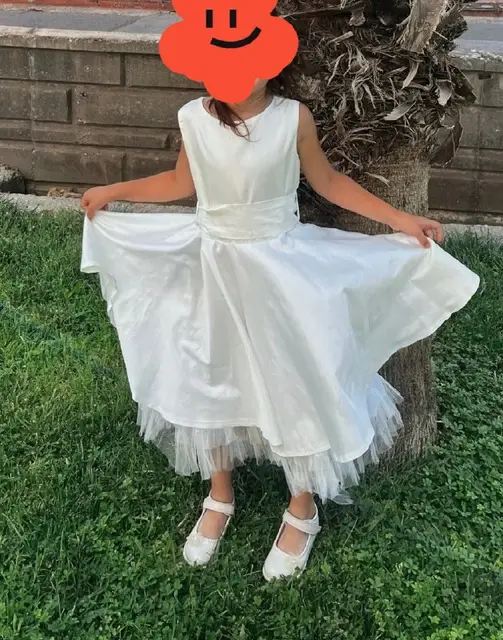 Нарядное белое атласное платье + болеро — Antalya — 150 ₺
