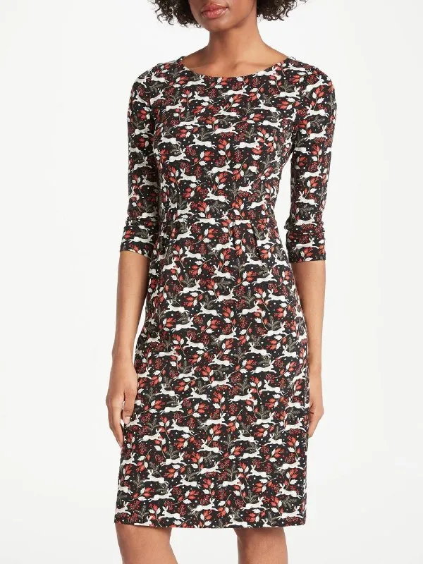 Платье с зайцами Boden Penny Jersey Dress Black Mix Hare Print