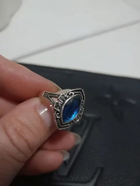 Серебряное кольцо с марказитами и синим камнем — Анталия — 2 600 ₺