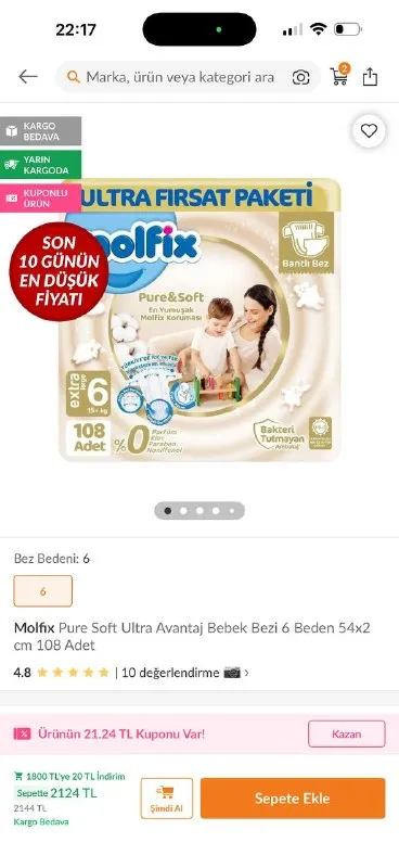 Памперсы molfix ultra 6