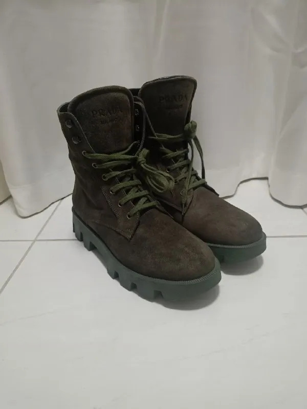 Prada Suede Lace-Up Combat Boots