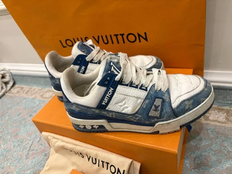 LV Trainer #54 Denim Monogram Blue White