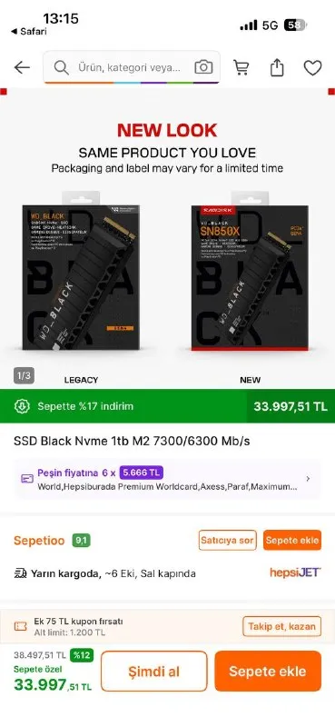 SSD BLACK NVME 1TB M2 7300/6300 MB/S