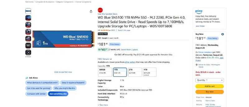 WD Blue SN5100 1TB NVMe SSD