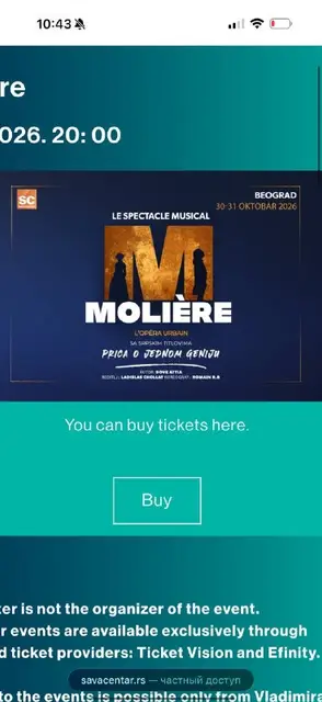 Билеты на мюзикл «Мальер» — Белград — 60 €