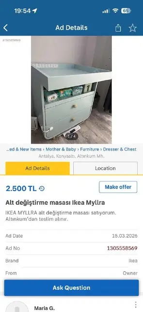 Пеленальный стол IKEA MYLLRA — Анталия — 2 500 ₺