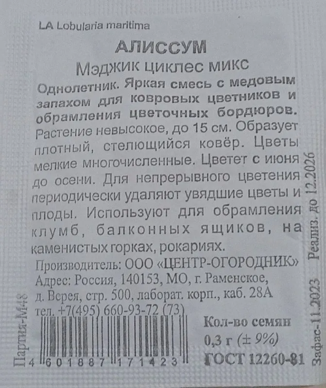 Семена Алиссум Мэджик циклес микс