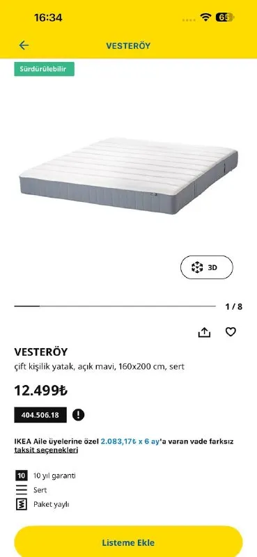 Матрас IKEA VESTERÖY 160×200 см
