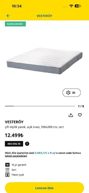 Матрас IKEA VESTERÖY 160×200 см — Анталия — 8 000 ₺