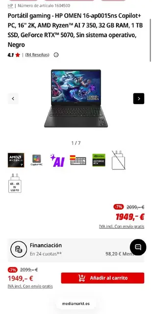 Игровой ноутбук HP OMEN 16-AP0015NS — Batumi — 5,000 ₾