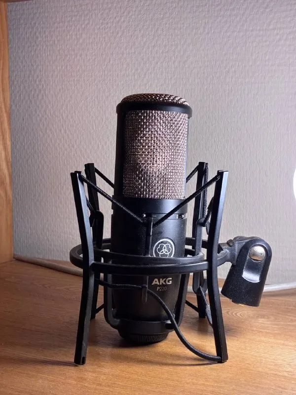 Студийный микрофон AKG P220 с пауком и аудиокарта Behringer UMC202HD