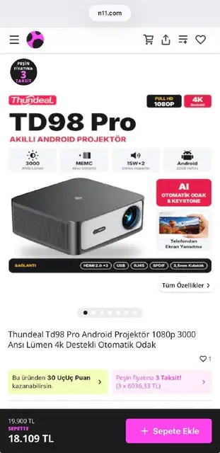 Проектор thundeal td 98 pro — Antalya — 14,000 ₺